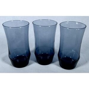 Set of (3) Vintage Libbey Apollo Dusky Blue Drinking Glasses Tumblers 5-1/2"